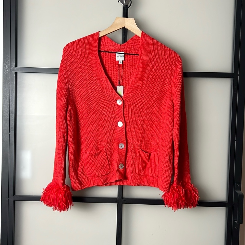 NWT NIC+ZOE Night Fall Fringe-Trim Button-Down Cardigan Size Petite Medium